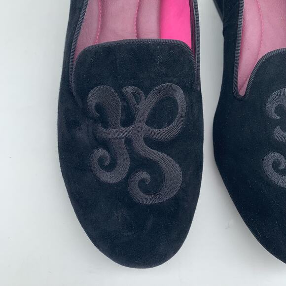 Hush Puppies Black Monogram Smoking Slippers Heels Pumps Leather Slip On 11 43 - Picture 2 of 10